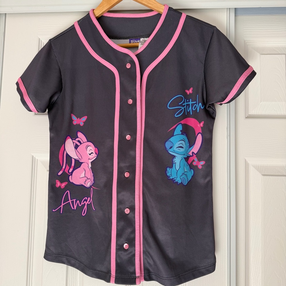 4/$25 Disney Black and Pink Lilo & Stitch Button-Front Girls' Jersey Size XL 16